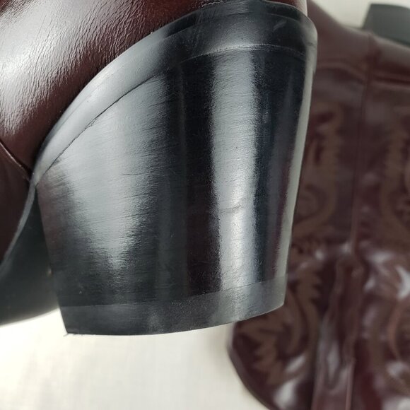 Jeffrey Campbell Dagget Burgundy Leather Cowboy Western Stitch Boots Size 11 - Picture 9 of 11